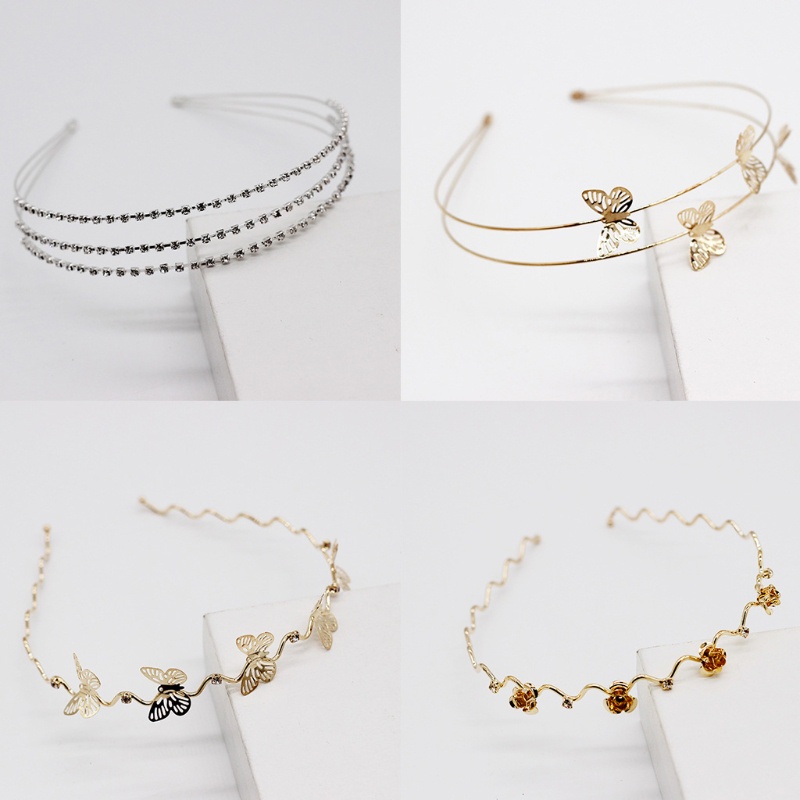 Băng Đô Cài Tóc Hai Lớp Bằng Kim Loại Đính Đá Hình Hoa &amp; Bướm Cho Nữ