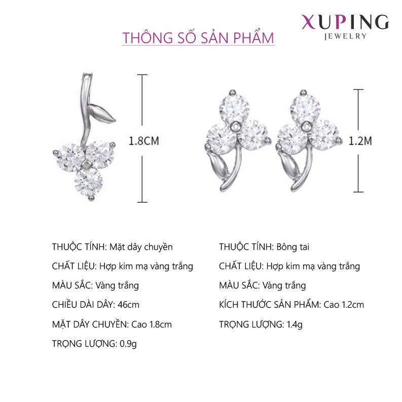 Bộ Trang Sức Nữ Hoa 3 Cánh May Mắn, Mạ Vàng Trắng, Trang Sức Xuping Chính Hãng, XPBTS08