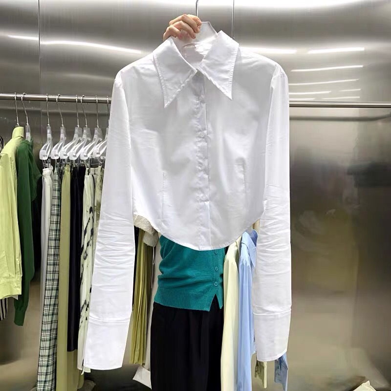 Áo sơ mi COZOK tay dài dáng ngắn dáng ôm kiểu dáng đơn giản hợp thời trang