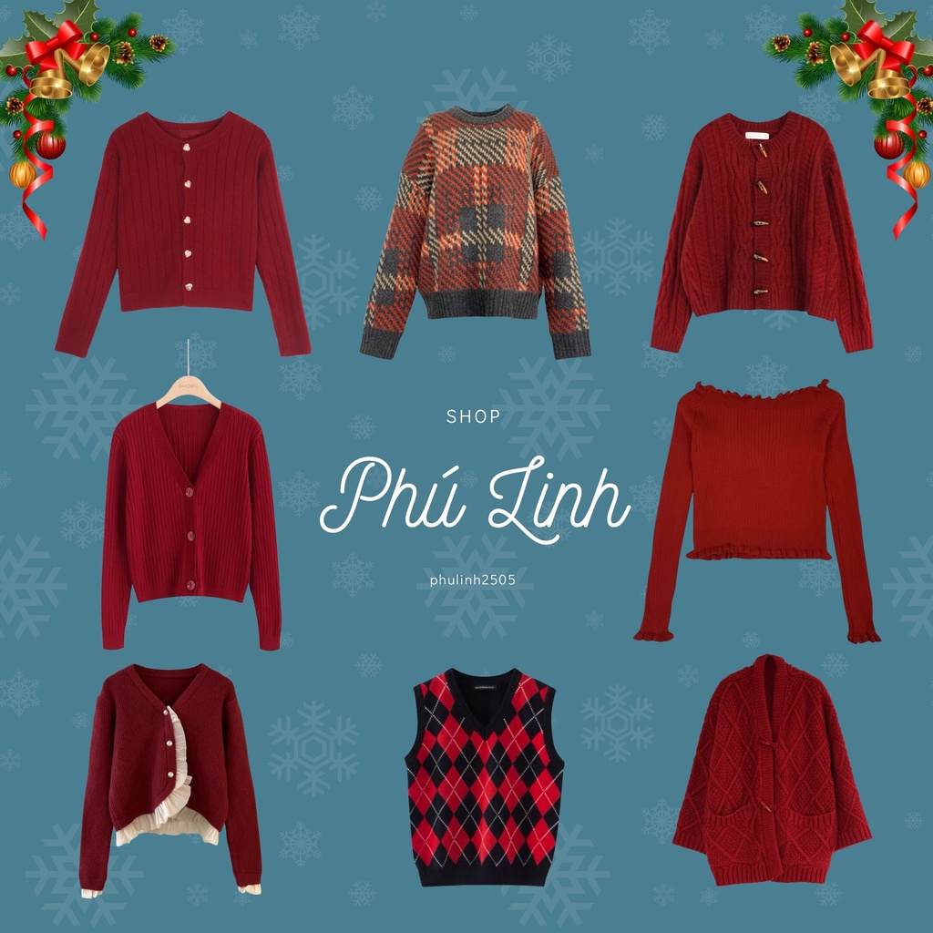 [Phú Linh Shop] BST áo len nữ TONE ĐỎ, áo len, gile, cardigan Giáng Sinh, Noel, Tết (hàng Quảng Châu) | BigBuy360 - bigbuy360.vn