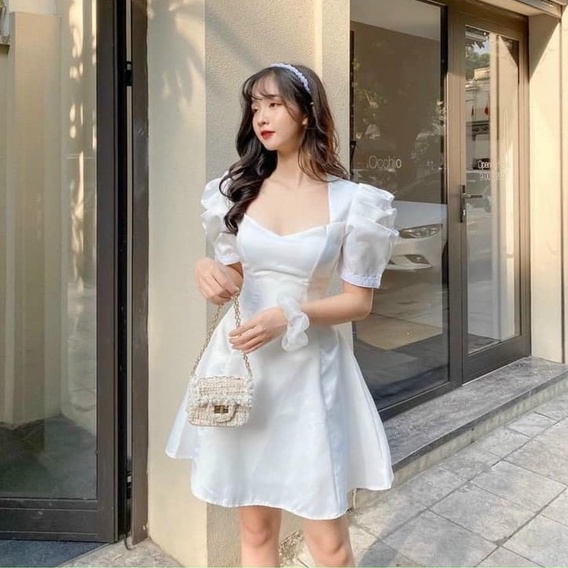 Đầm trắng Đi tiệc tay bồng dáng xoè siêu xinh - NV106