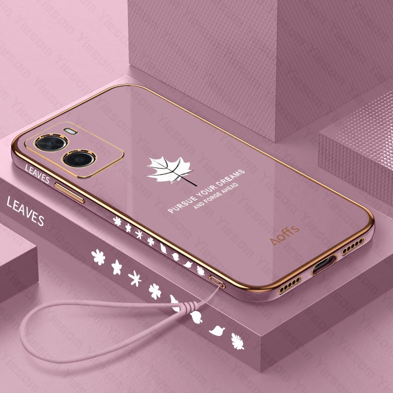 Ốp Điện Thoại Mềm Chống Sốc Khung Vuông Mạ Màu Lá Phong Sang Trọng Cho Realme C31 C35 C21Y C25Y C21 C20 C15 C17 C11 2021