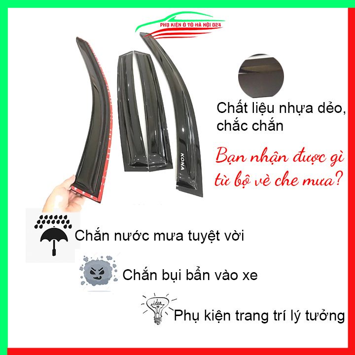 Vè che mưa cho xe ô tô Kona 2018-2020 vè đen bảo vệ trang trí xe