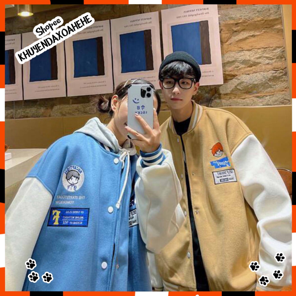 AK018 Áo bomber jacket logo bé trai nam nữ đen nâu be oversize dáng to Áo khoác nỉ bóng chày unisex form rộng thu đông | BigBuy360 - bigbuy360.vn