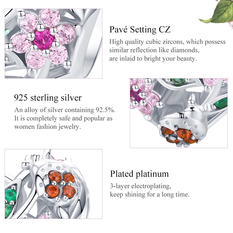 Hạt Phụ Kiện Trang Trí Vòng Tay Bamoer Bạc 925 Hình Trái Tim Xinh Xắn Nhiều Màu Sắc