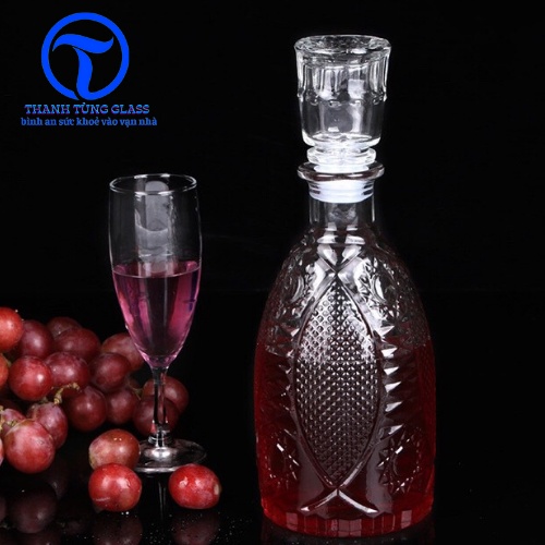 Chai đựng rượu thủy tinh 800ml mẫu OVAL họa tiết Vảy cá
