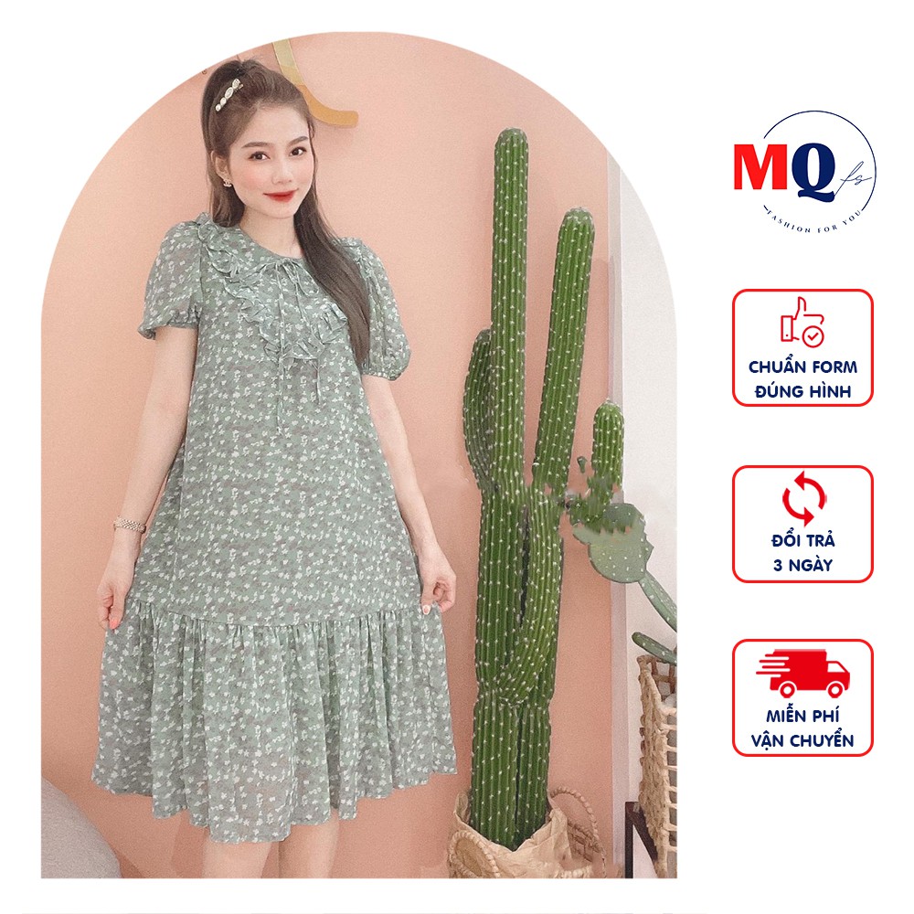 Váy hoa đuôi cá ngắn tay MQ CLOTHING đầm thiết kế bèo ngực dáng dài nữ tính, điệu đà
