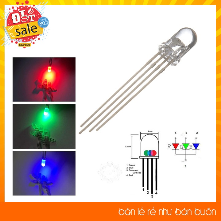 ✅ Led RGB 4 chân 7 Màu Siêu Sáng 5mm Âm chung/ Dương chung