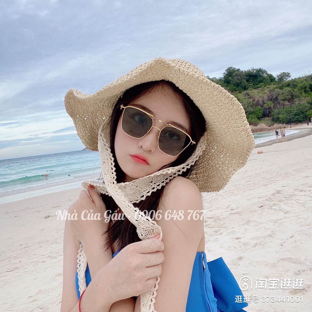 Mũ cói ren cột nơ loại 1 đi chơi siêu xinh