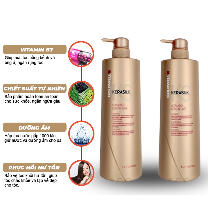 Cặp dầu Gội Xả GOLDWELL KERATIN KERASILK Phục Hồi Tóc Hư Tổn