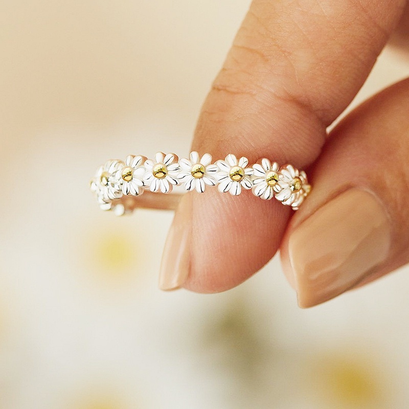 Nhẫn hở điều chỉnh được hình hoa cúc đơn giản cổ điển thanh lịch thiết kế mỏng đáng yêu dành cho bạn gái