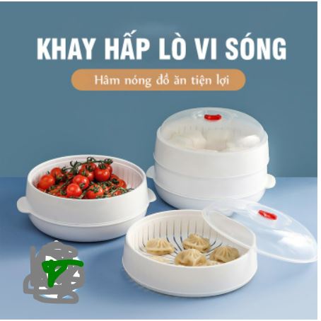 Bộ khay hấp tròn quay lò vi sóng 2 tầng chịu nhiệt, tiết kiệm thời gian 01540