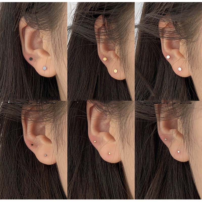 1 Cặp Bông Tai Bạc S925 Hình Tròn Màu Đen Không Dị Ứng Thời Trang Unisex