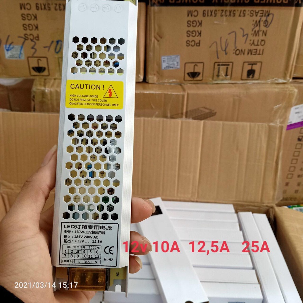 Nguồn Mỏng 12V-12,5A-150W,Nguồn 12V,Nguồn Camera,Nguồn Dẹt