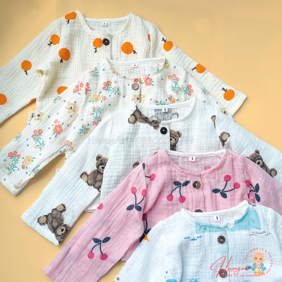 Bộ ngủ dài tay xô Muslin cho bé 5-15kg | HuongAri
