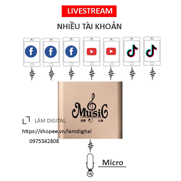 Sound card chia tín hiệu âm thanh livetream nhiều smartphone