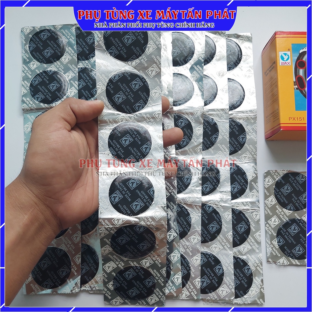 Hộp 50 miếng Tròn 42mm Chuyên Vá Vỏ - Ruột Xe Máy Ô tô Xe Hơi Lốp Không Ruột Chính Hãng Tawan - Đài Loan