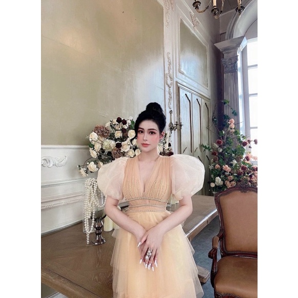 MS1223V ĐẦM XOÈ TẦNG ĐÍNH CƯỜM full S/M/L/XL