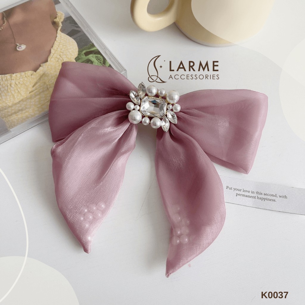Kẹp tóc bấm nơ đính đá Hàn Quốc siêu sang chảnh Larme Accessories - K0034