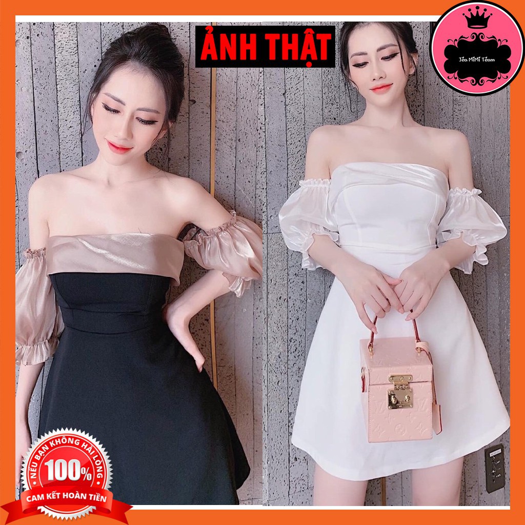 ĐẦM THUN NỮ SUÔNG - VÁY TRỄ VAI FREESIZE CÓ MÚT NGỰC VẢI TUYẾT MƯA PHỐI TƠ