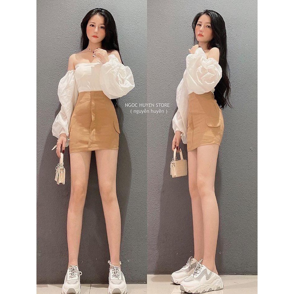 áo kiểu màu trắng trễ vai phồng tay xinh xinh