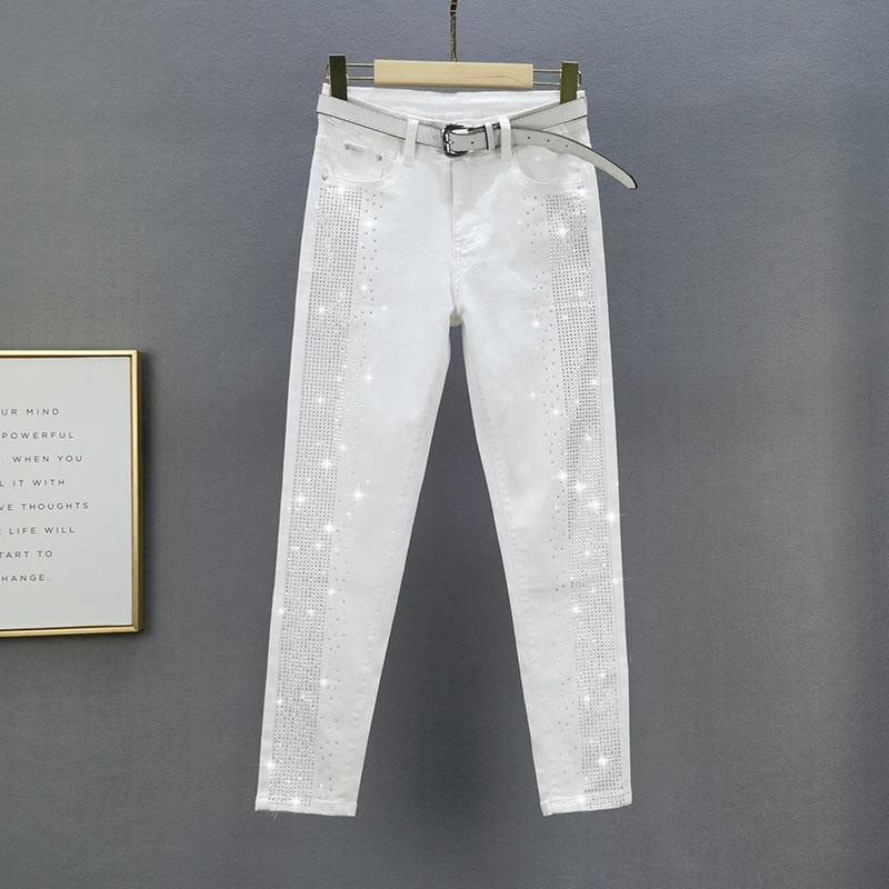 Hàng Mới Về Mới Quần Jeans Ôm Lưng Cao Đính Đá Phong Cách Châu Âu Quyến Rũ Cho Nữ