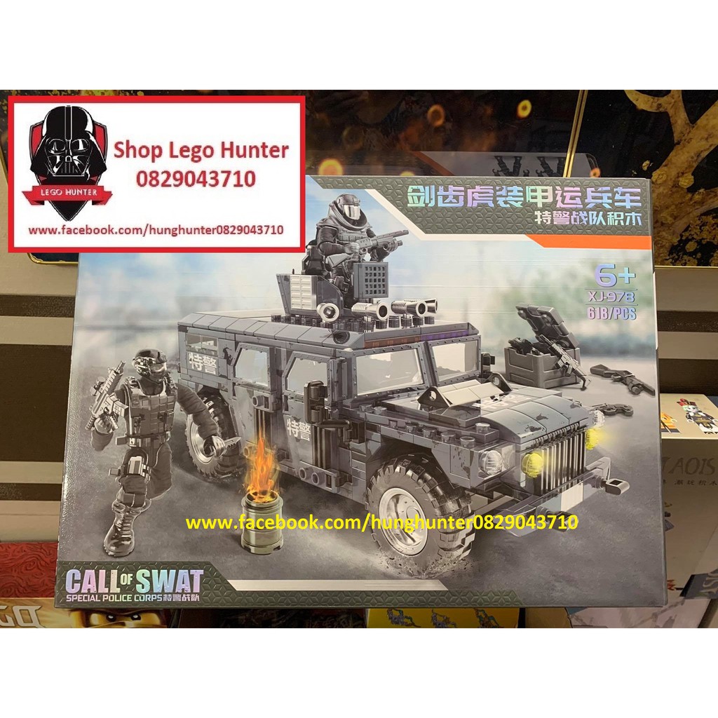 Non Mega Bloks XJ 978 SWAT Armored Vehicle bộ đồ chơi lắp ráp Xe thiết giáp đặc chủng lính đặc nhiệm 618 chi tiết