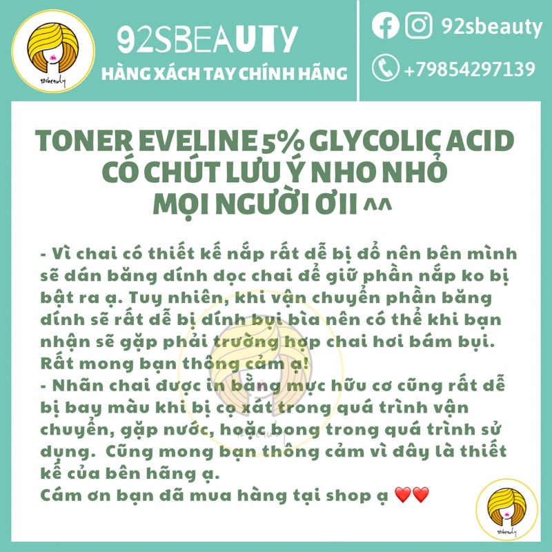 Toner Nước hoa hồng Eveline 5% Glycolic Acid tẩy da chết, ngừa mụn, mờ thâm