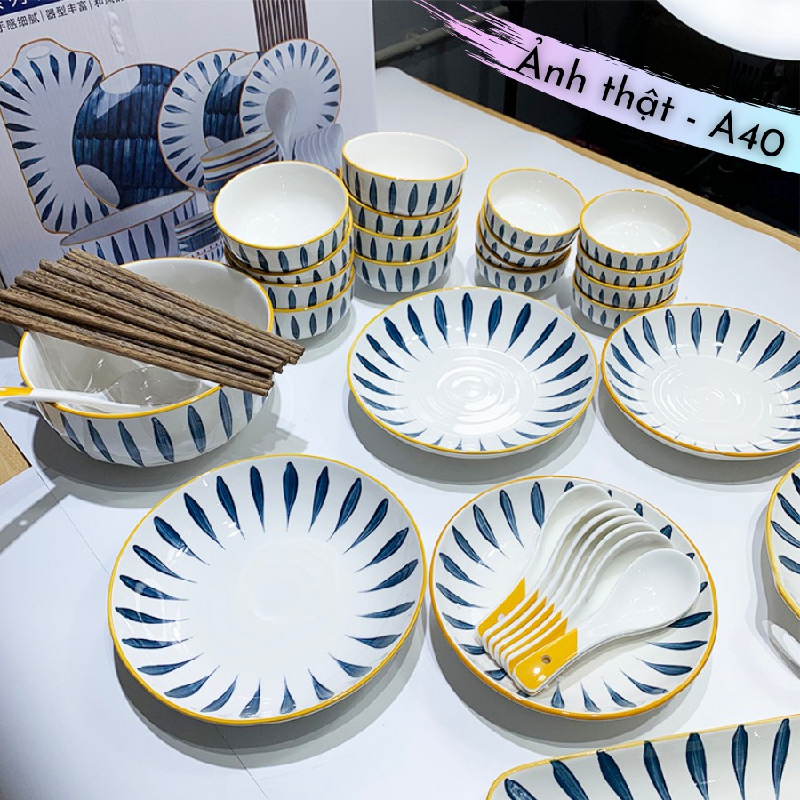 Bộ bát đĩa - bộ bát sứ 40 món cho 8 người phong cách Nhật - quà tân gia, quà cưới sang trọng