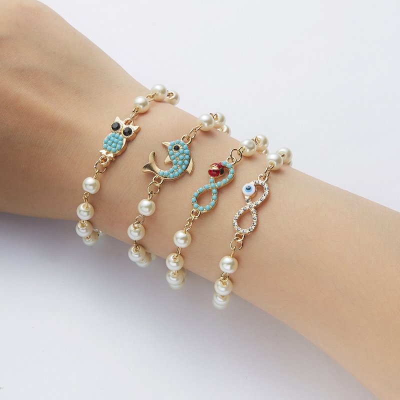 Vòng Tay Thời Trang Đính Pha Lê &amp; Ngọc Trai Hình Trái Tim &amp; Bướm