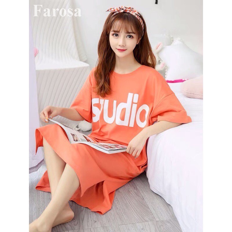 Đầm Phông Cotton FAROSA Họa Tiết Stu23 Tay Lỡ Váy Suông Dáng Dài Chất Co Dãn Hàng VNXK