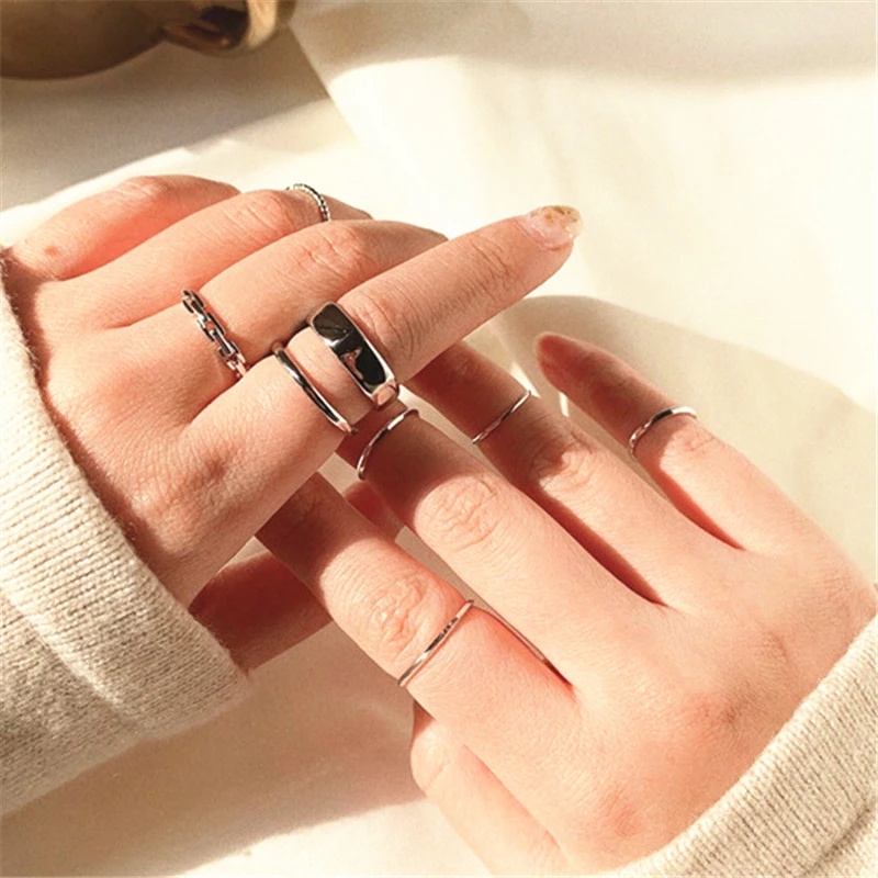 Set 7 Nhẫn Kim Loại Thời Trang Hàn Quốc Cá Tính Cho Nữ