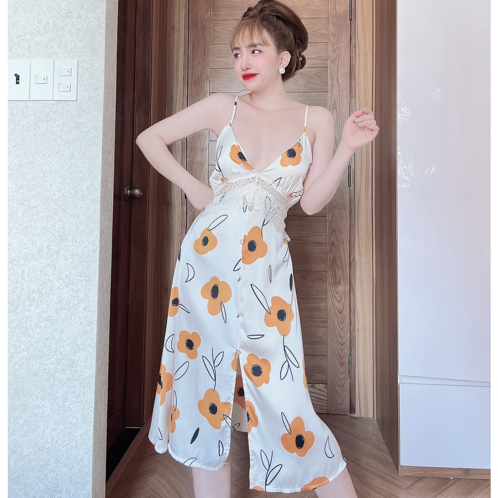 Váy Ngủ Nữ SOJUN Vải Latin Kết Nút Có Mút 43-60Kg