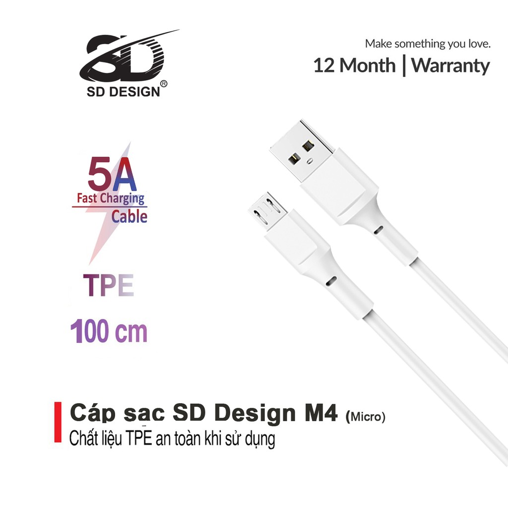 Cáp sạc Micro chính hãng SD DESIGN M4 - sạc ổn định, chất liệu PC cao cấp, an toàn khi sử dụng, bảo hành 1 đổi 1