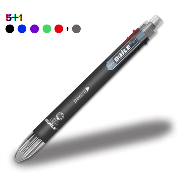 Bút Bi 6 Trong 1 5 Màu Tự Động Kèm Gôm Tẩy Chuyên Dụng Cho Văn Phòng/Trường Học