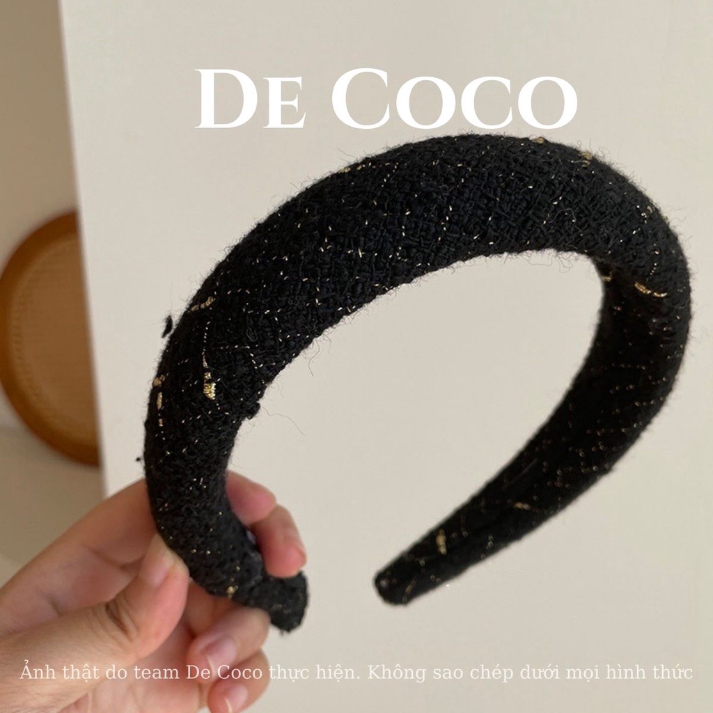 Bờm dạ tweed bản to, băng đô dạ tweed De Coco