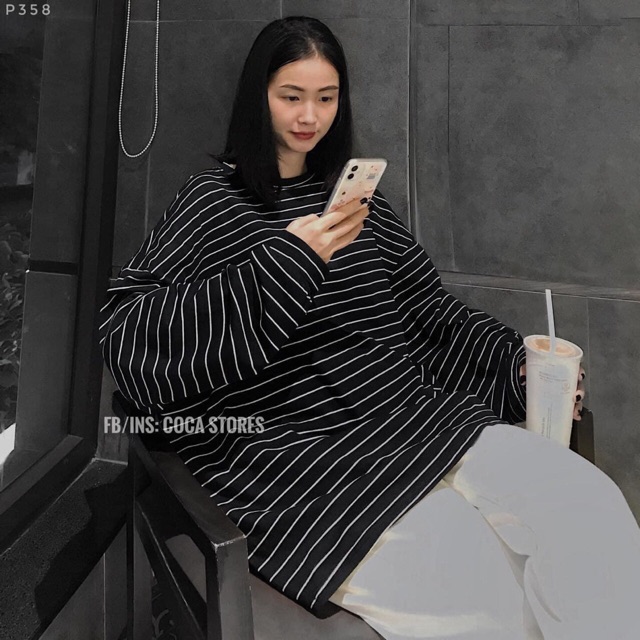 Áo kẻ UZZULANG tay dài phom to trà bá nè⚡️FREESHIP EXTRA⚡️, bao xịn mịn không xù