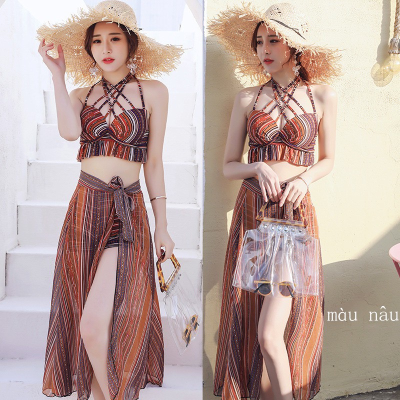 (Sẵn) Bộ đồ bơi tắm biển nữ Bikini 3 mảnh kín đáo gợi cảm | BigBuy360 - bigbuy360.vn