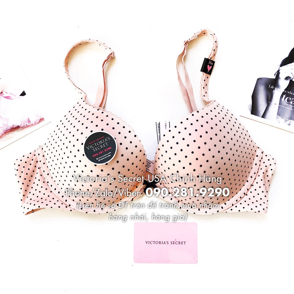 (Áo Vic) 34B, B75 - Áo lót hồng chấm bi (170), nâng ngực dòng Body By Victoria, Pink Dot - Victoria's Secret