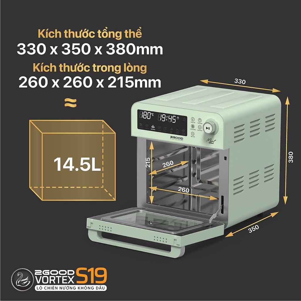 Nồi Chiên Không Dầu 2GOOD Vortex S19  - Hàng Chính Hãng