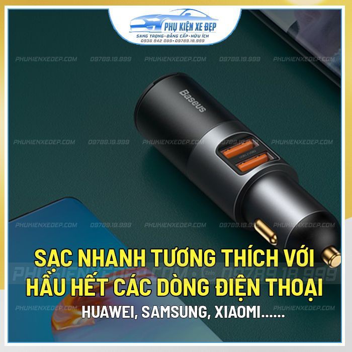 Tẩu sạc ô tô ⚡FREESHIP⚡ đa năng Baseus 120W tích hợp 1 cổng Tẩu 2 cổng USB sạc nhanh