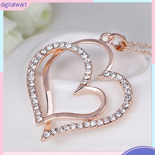 Dây Chuyền 2 Mặt Trái Tim Đính Đá Thời Trang Cho Nữ