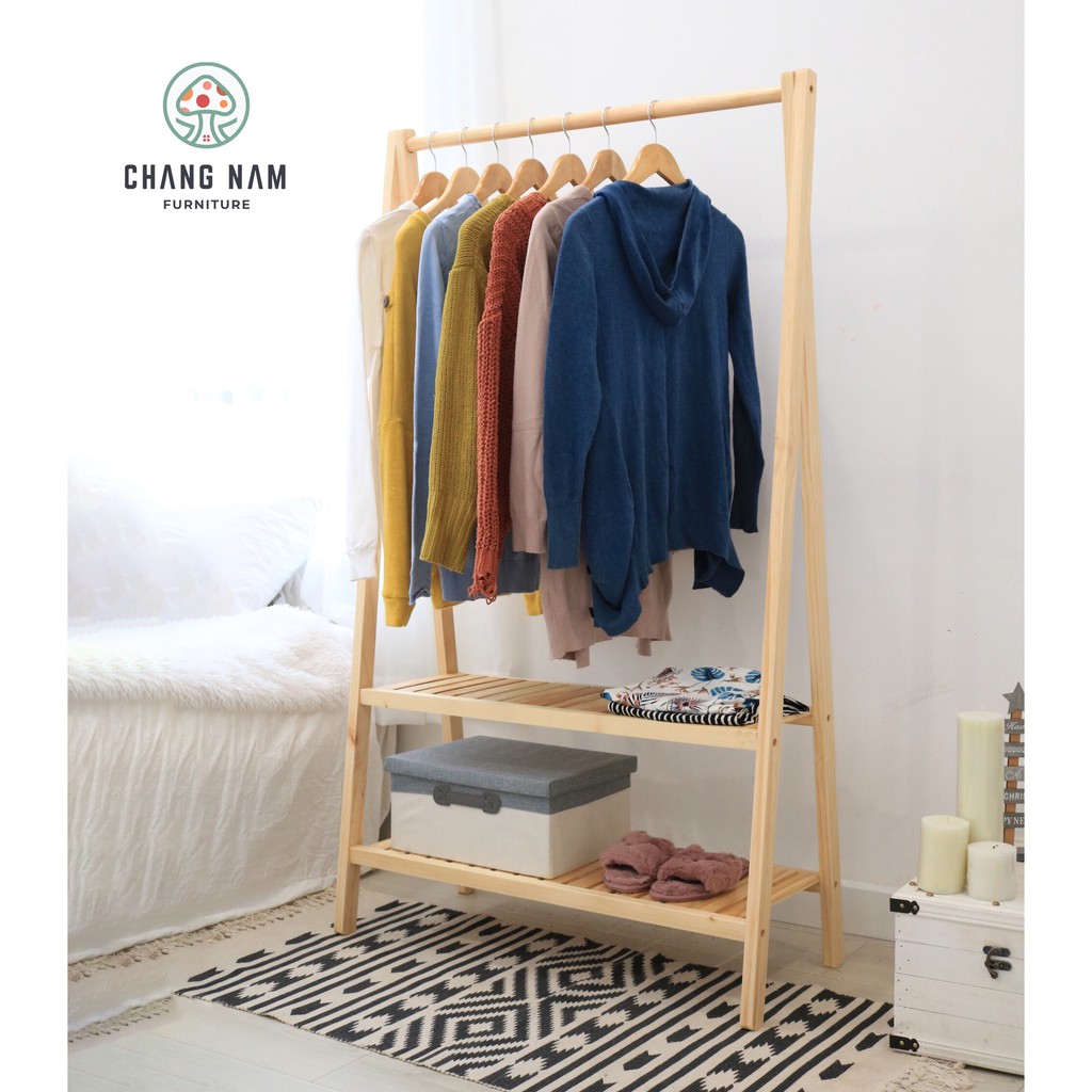GIÁ TREO QUẦN ÁO CHỮ A HÀN QUỐC 2 TẦNG LẮP RÁP - NGANG 86CM - MÀU GỖ TỰ NHIÊN | BigBuy360 - bigbuy360.vn