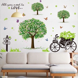 Decal dán tường xe đạp và ba cây xanh