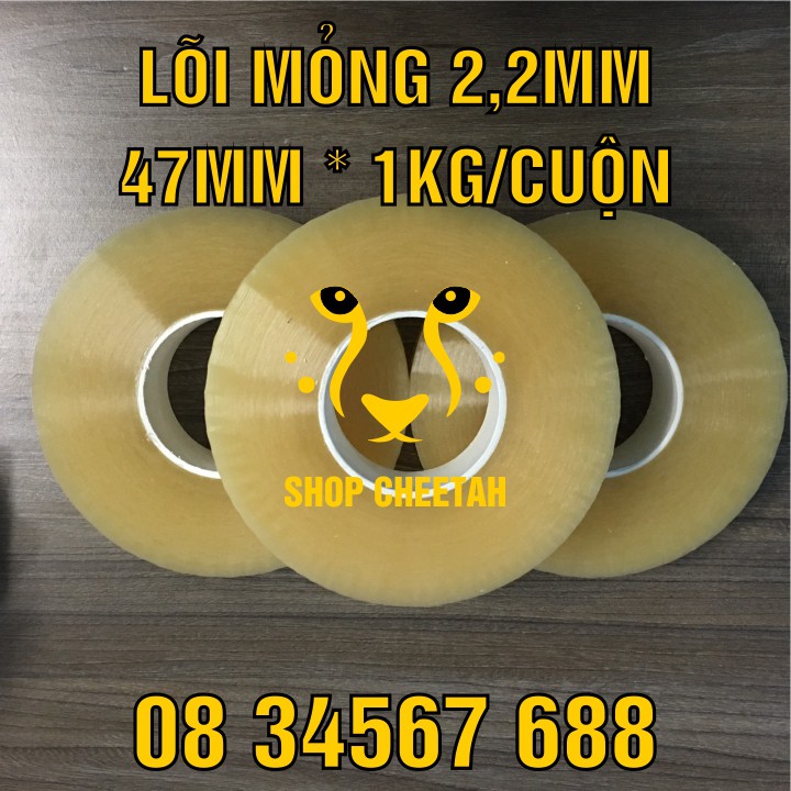 (Lõi giấy 2mm x 1kg) Băng dính trong 1kg/cuộn – Màu trong - Lõi giấy siêu mỏng 2mm – Siêu dai và dính