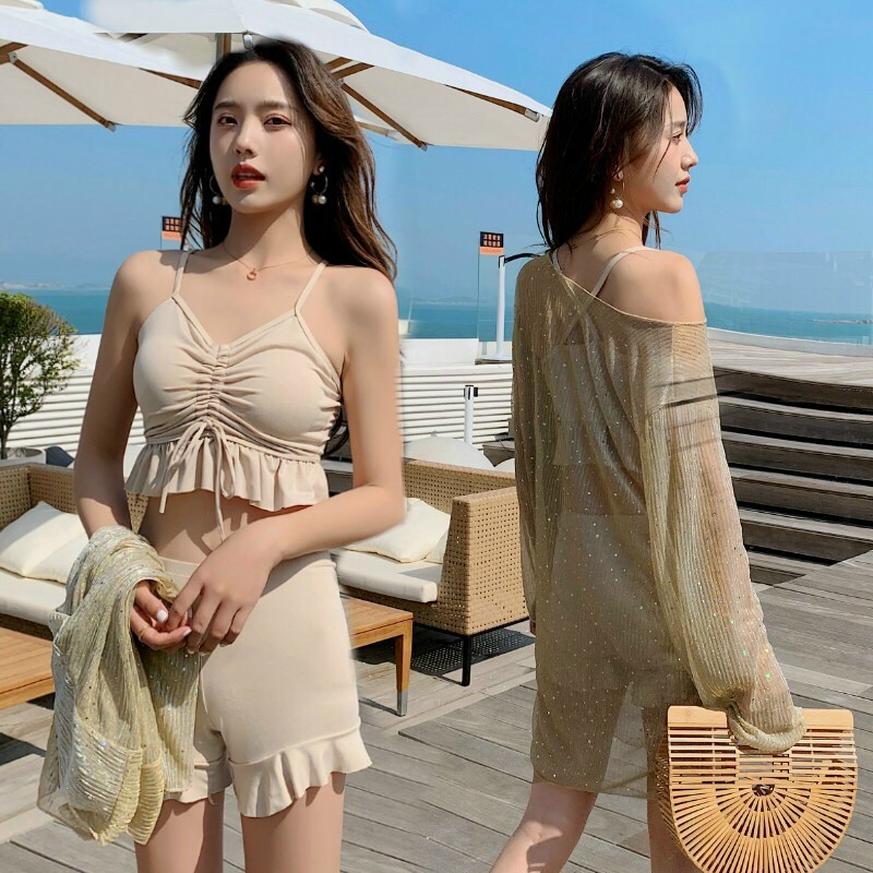 [Set Đồ đi Biển Cao Cấp] Vải Ren & hạt Kim sa Lấp lánh 3 chi tiết Rực Rỡ & Quyến Rũ ( Áo Choàng + Áo + Quần ) - Nấm Shop