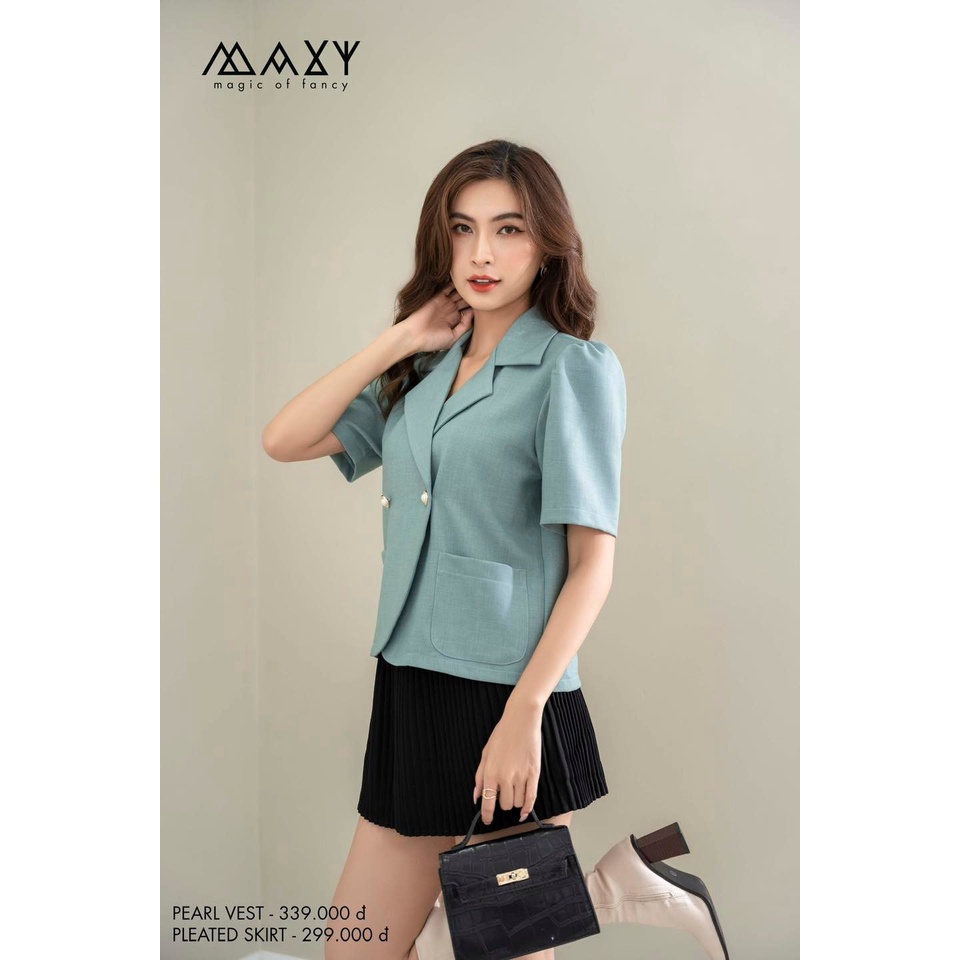 Áo khoác vest tay ngắn phồng nhẹ màu xanh vest top Maxy Workshop