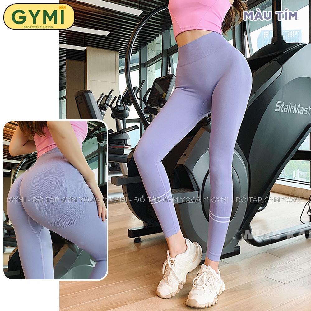 Quần tập gym yoga nữ chun mông GYMI QD48 dáng legging thể thao chất dệt co giãn cạp cao nâng mông