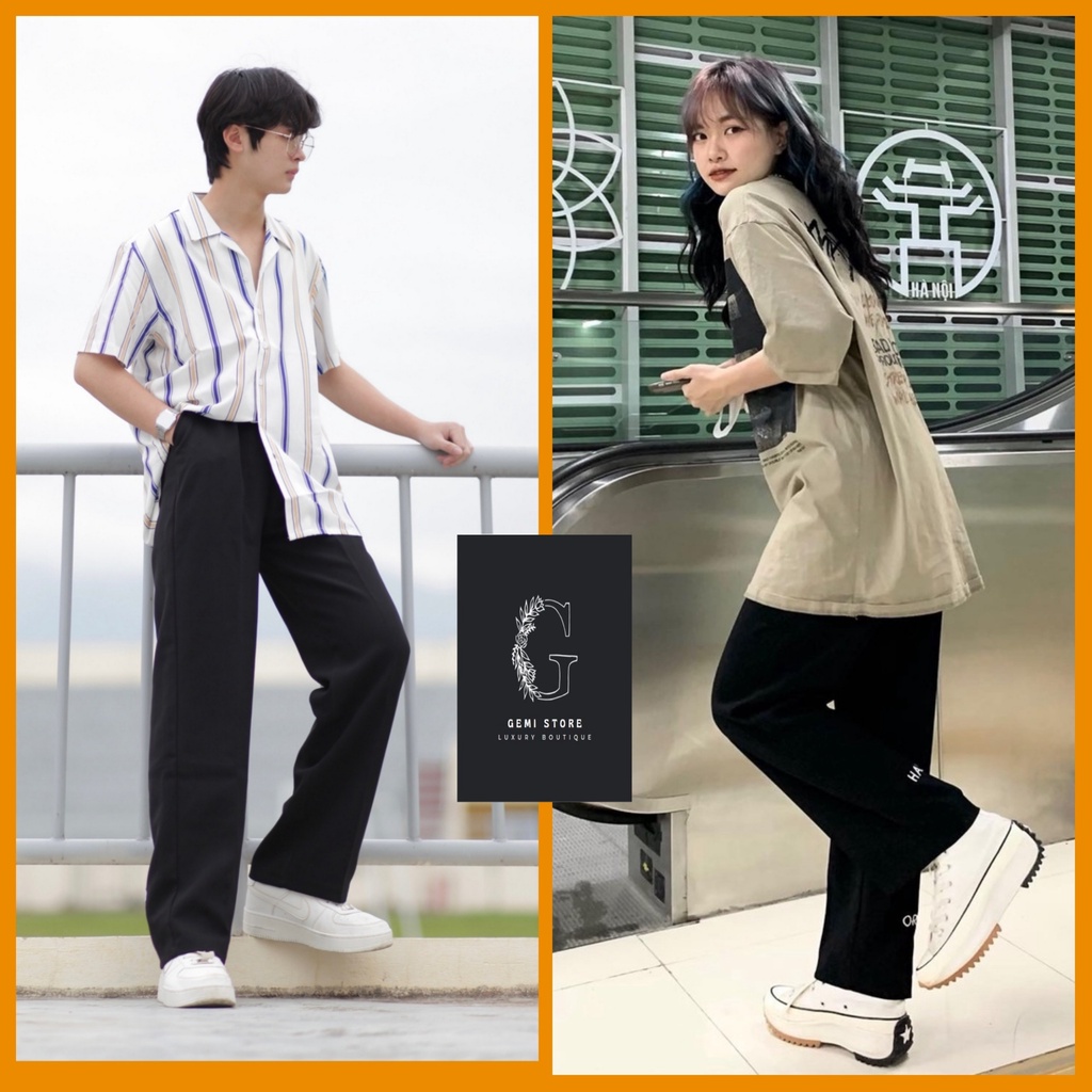 Quần Vải Suông Nam Nữ HAPPYORSAD Line Đen ( Line Pant MA99 Ống rộng )