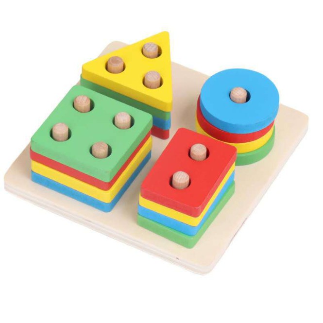 Đồ chơi cho bé bằng gỗ Montessori thả hình luồn 4 cọc trẻ em xếp hình trí tuệ thông minh RUKAMO DG02